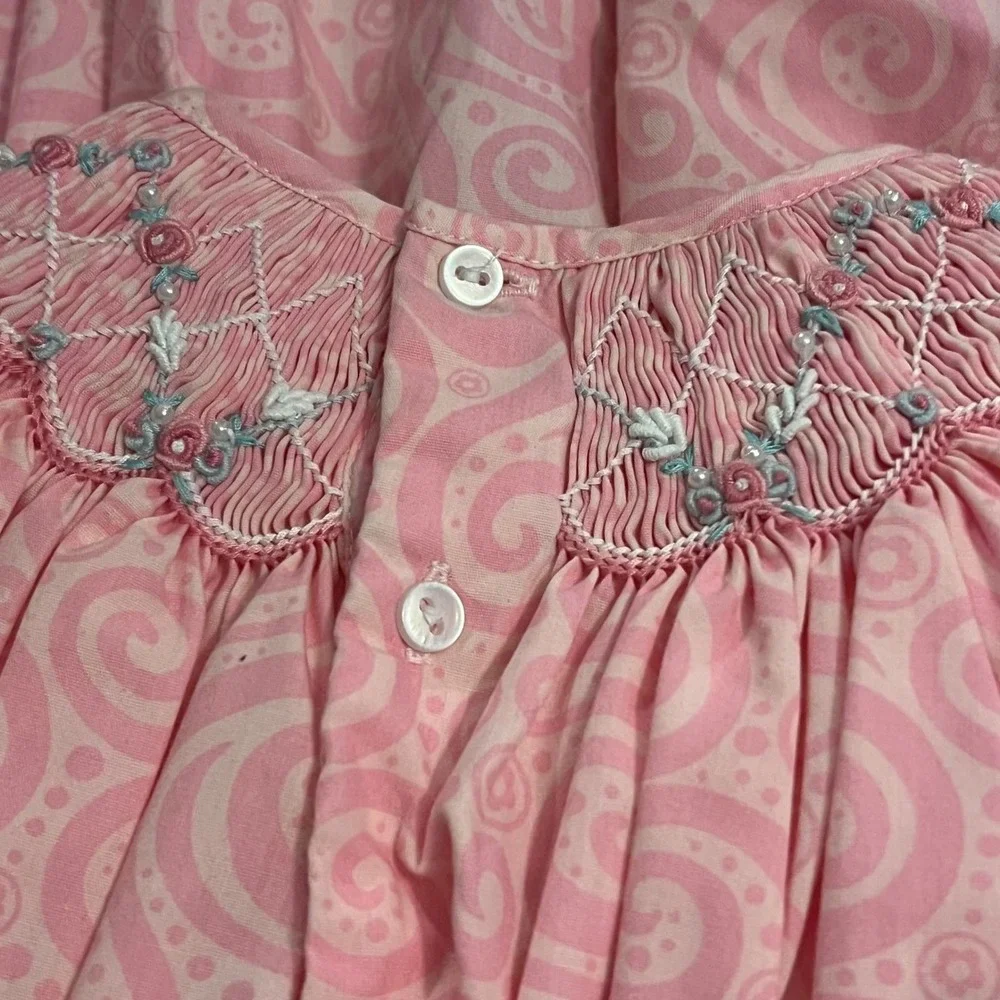 Petit Ami Baby 3 months smocked bishop dress set Pink Floral Dress Diaper Cover